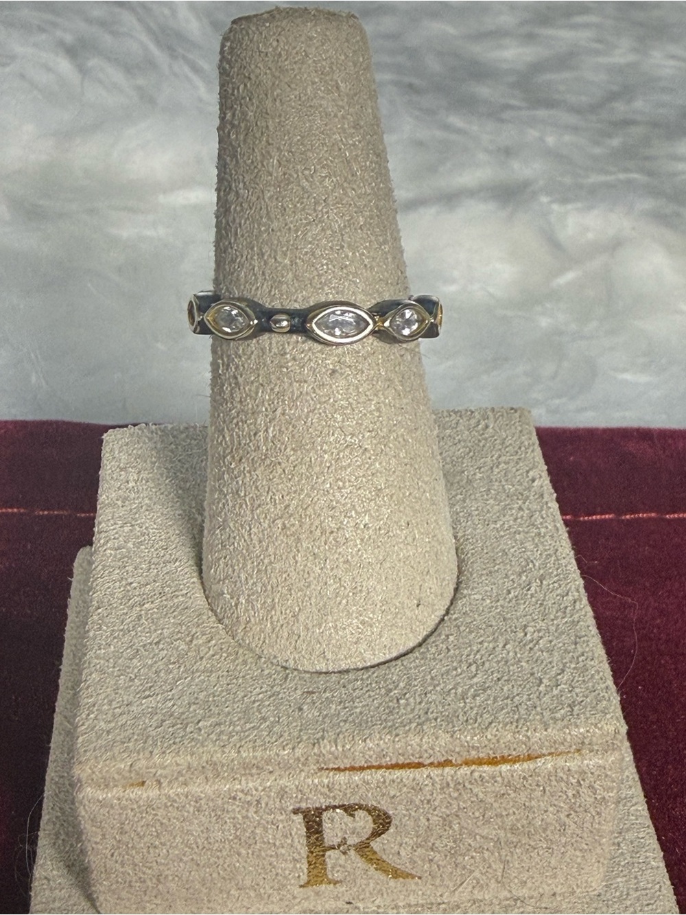Marquise Crystal Accent Two-Tone Band Ring - Clear